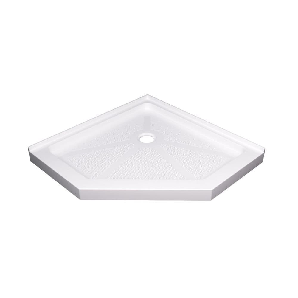 ACE DECOR 36 in. L x 36 in. W Neo-Angle Acrylic Corner Shower Pan Base with Corner Drain in White