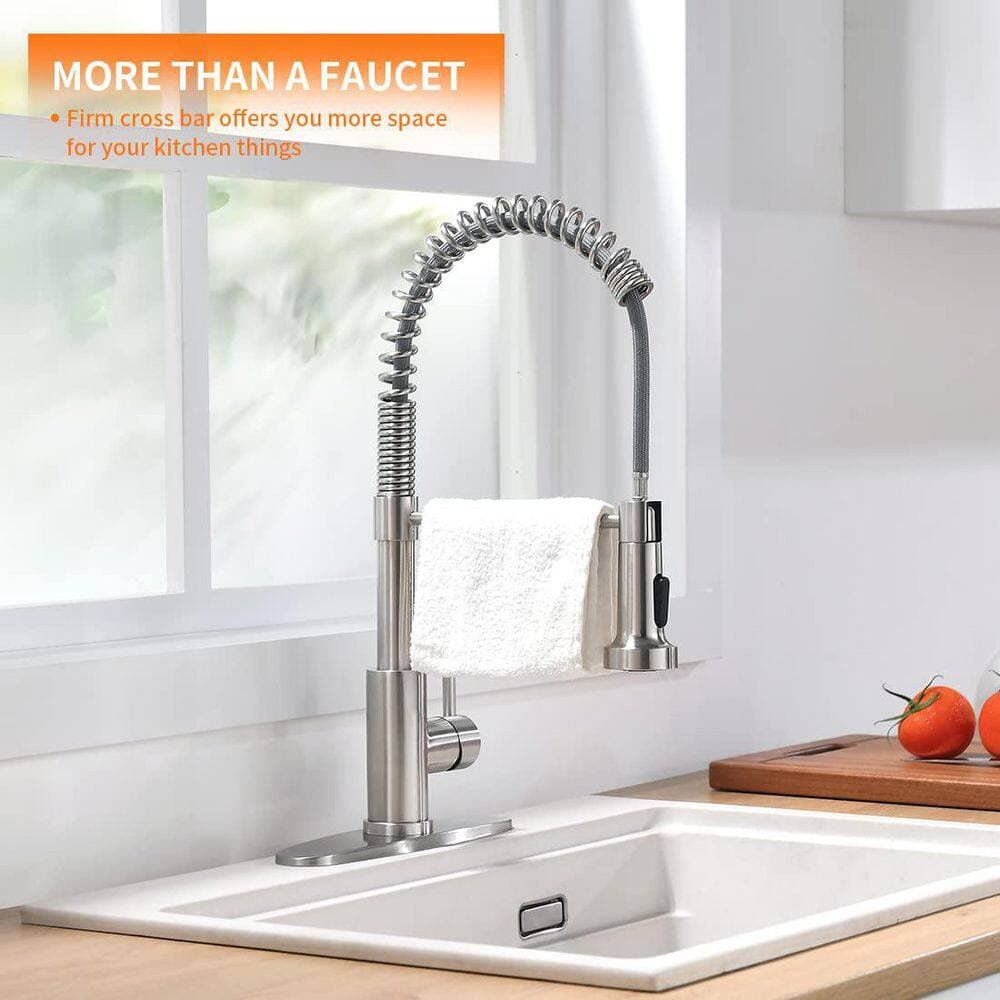 Numhew 1-Piece Brushed Nickel Stainless Steel Kitchen Faucet with Pull Down Sprayer, for Farmhouse Camper Laundry Utility Rv (2)