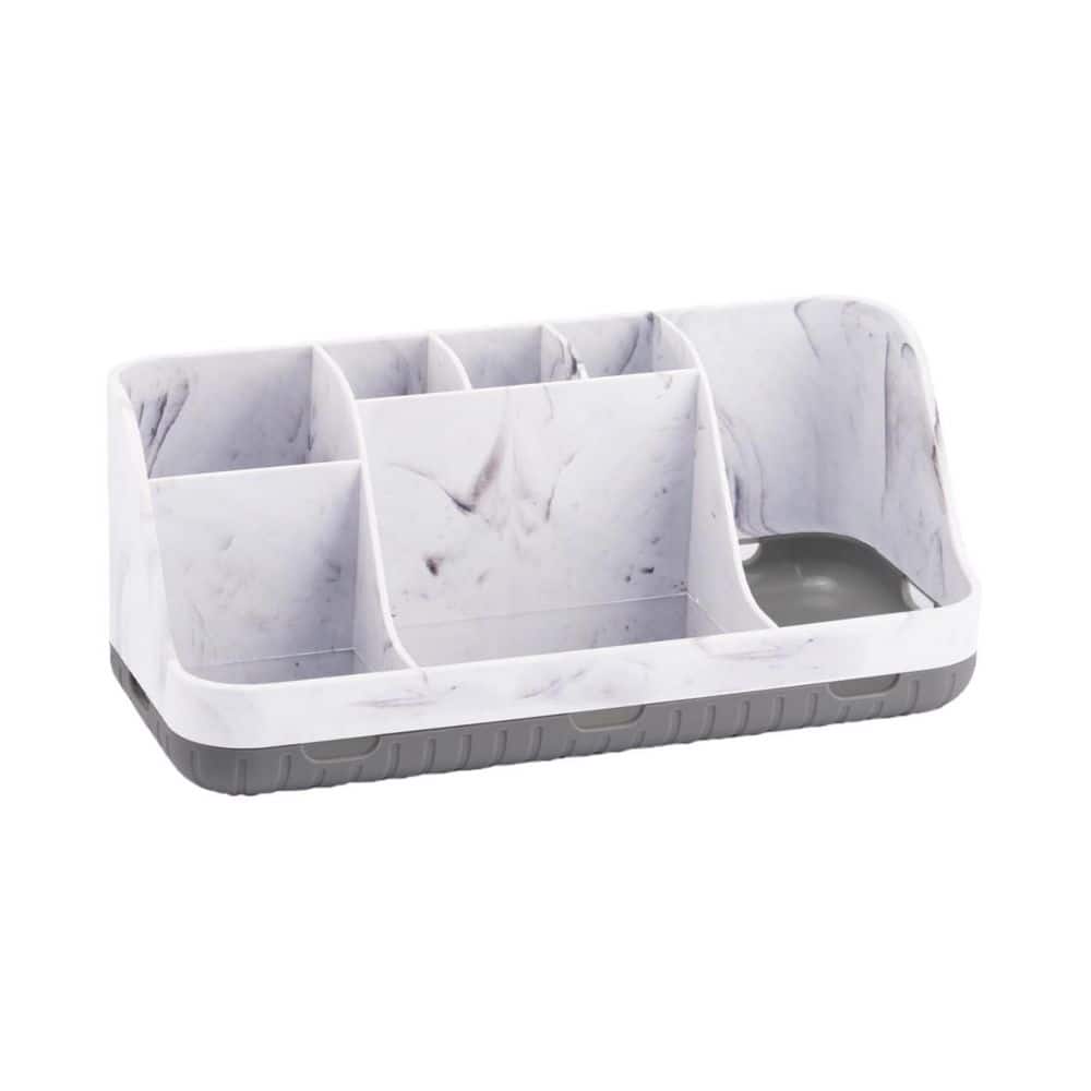 Wudkey Marble Grey Plastic Bathroom Countertop Organizer, Detachable 7 Slots Toothbrush and Toothpaste Holde Drainage (1)