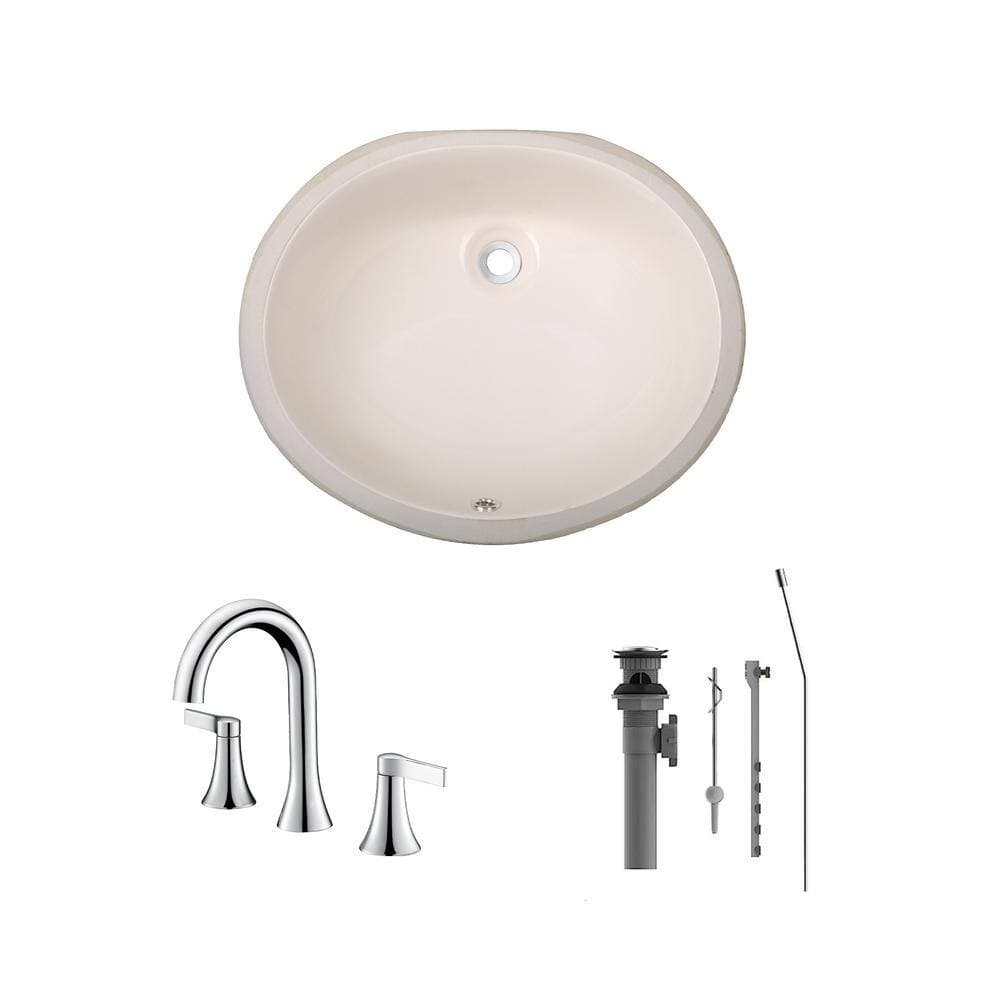 CHESHIRE 17 in. Undermount Oval Bathroom Sink with Overflow Drain in Biscuit with 8 in. Widespread Faucet in Chrome Finish