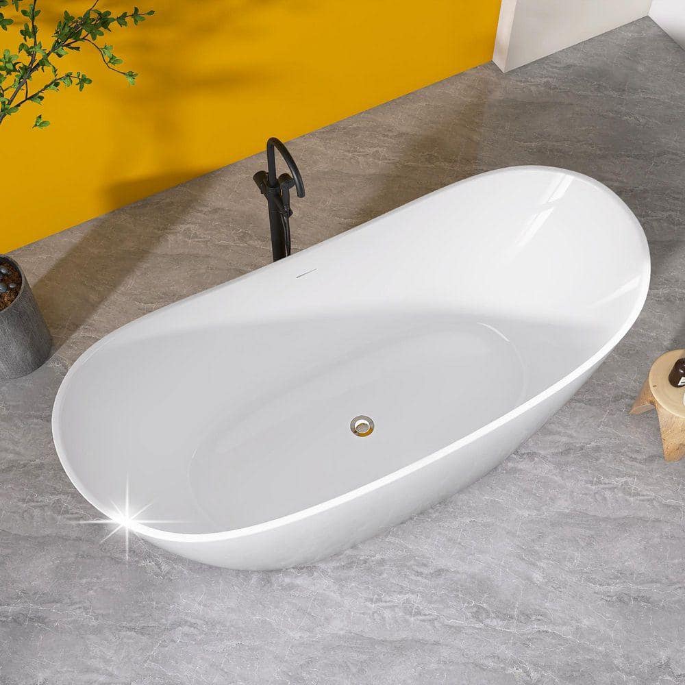 NTQ 68 in. x 30 in. Acrylic Freestanding Double Slipper Soaking Bathtub Stand Alone Bathtub Center Drain Tub in White (3)