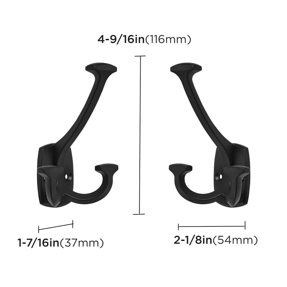 Numhew 5-Piece J-Hook Large Wall Double-Sided Hook, Heavy Duty Solid Large Coat Hooks for Towel, Coats, Matte Black (2)