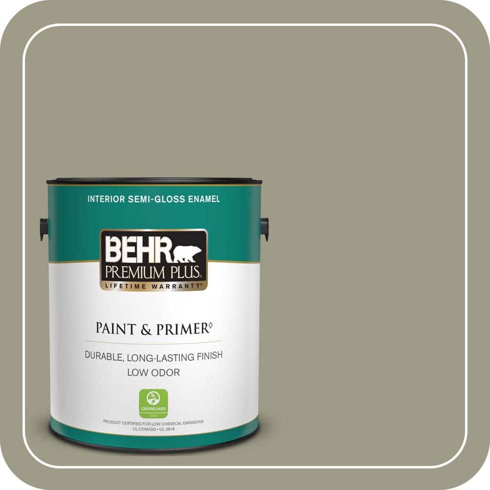 BEHR PREMIUM PLUS 1 gal. #MQ6-26 Milk Thistle Semi-Gloss Enamel Low Odor Interior Paint & Primer