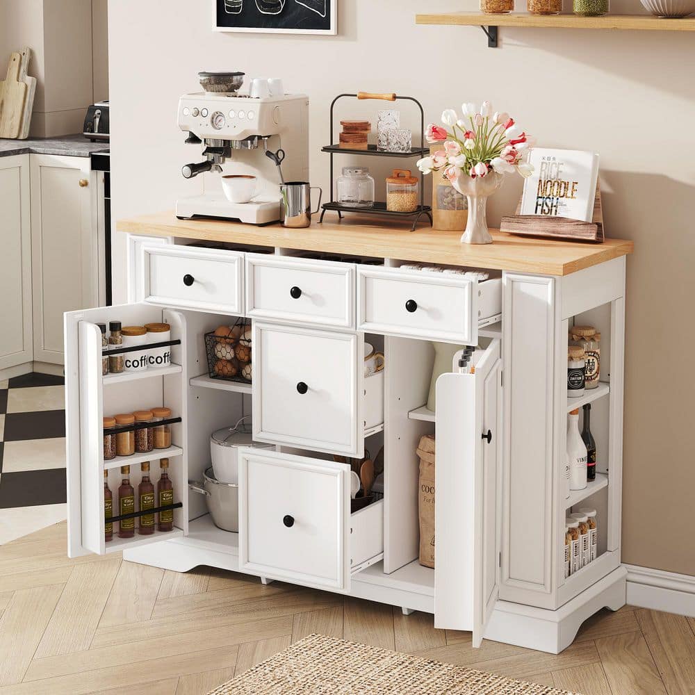 COWLOWN 51.2 in. W 15.8 in. D 36.2 in. H Linen Cabinet Sideboard with 5-Drawers, 2-Cabinets, Adjustable Shelves (1)