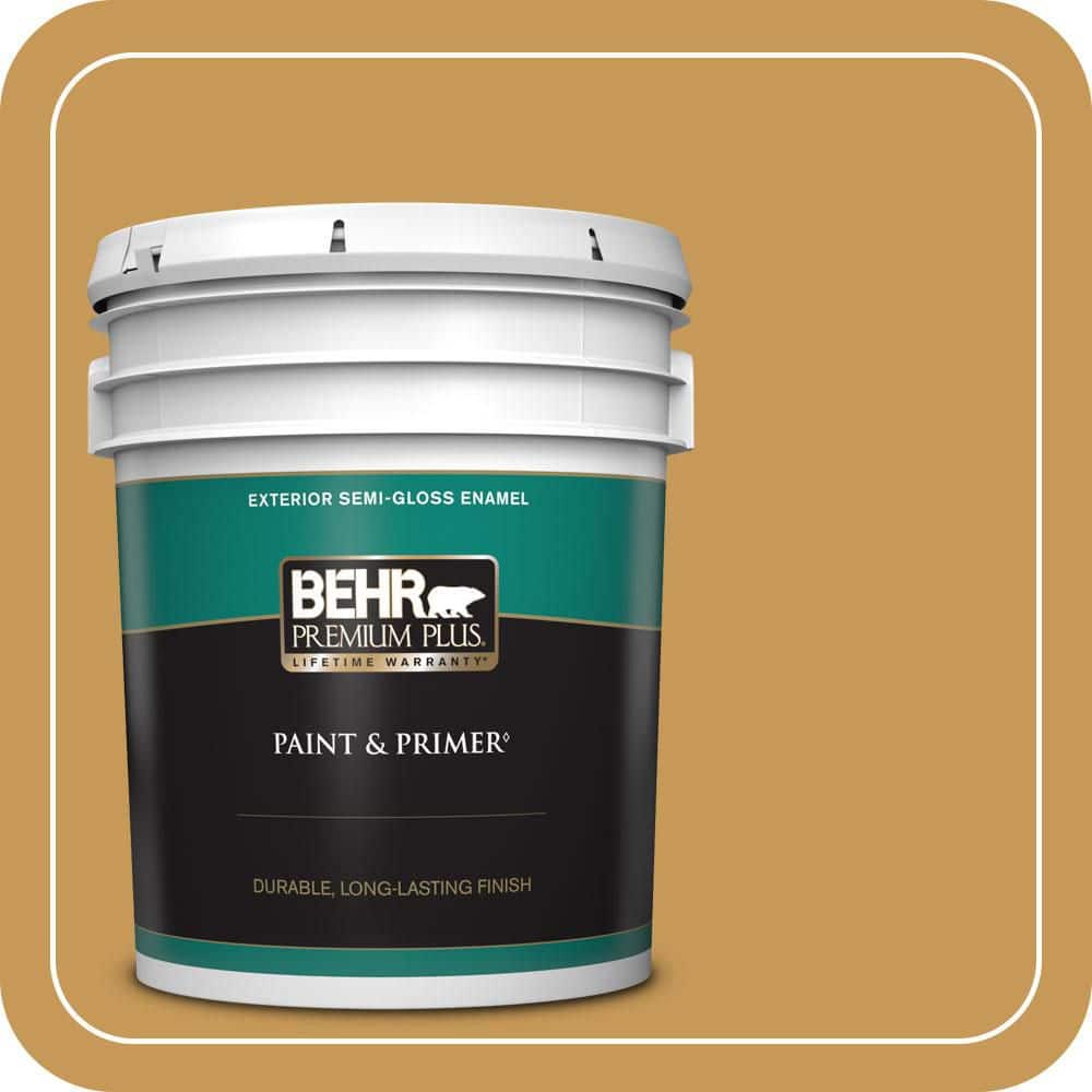 BEHR PREMIUM PLUS 5 gal. #PMD-104 Amber Glass Semi-Gloss Enamel Exterior Paint & Primer