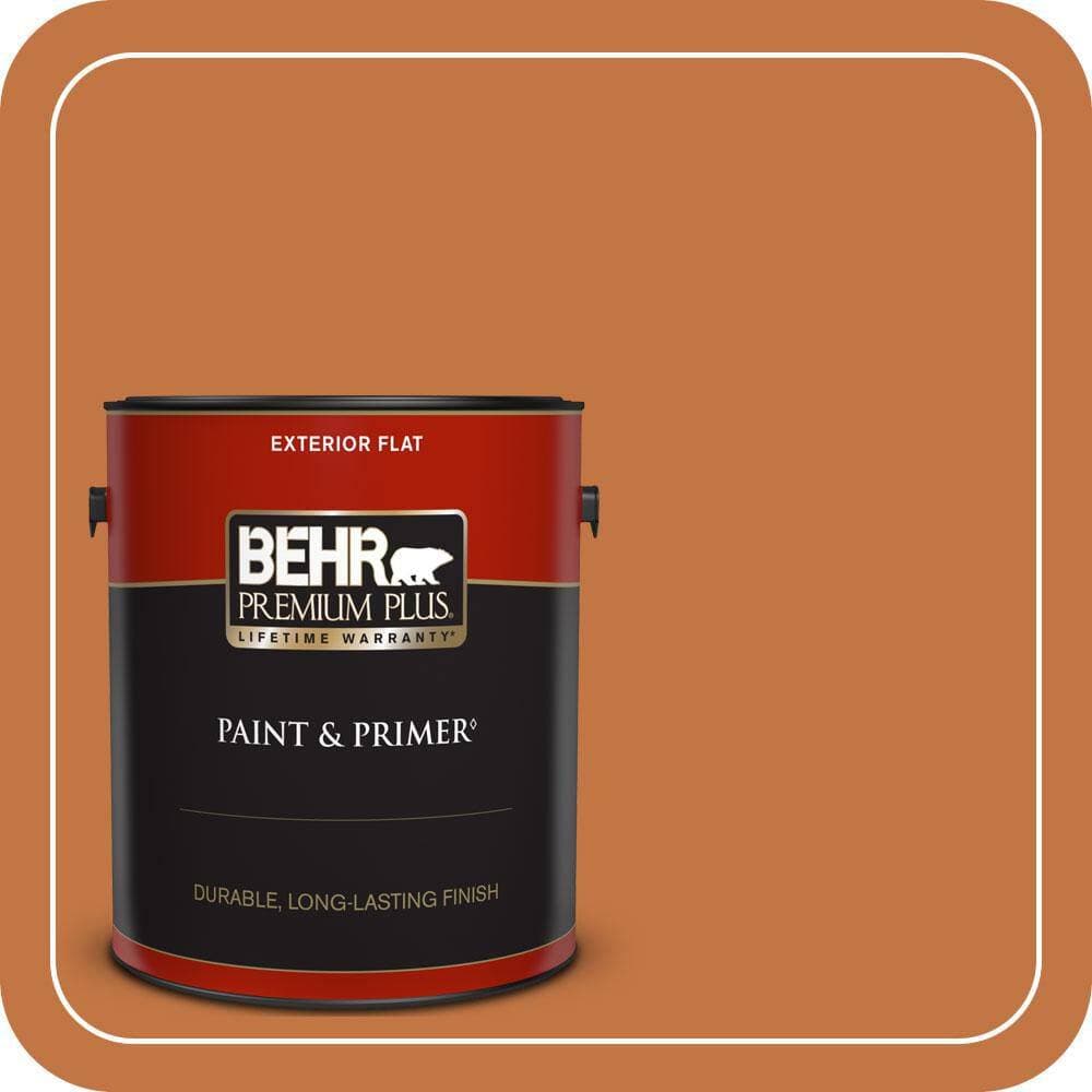 BEHR PREMIUM PLUS 1 gal. #PPU3-02 Marmalade Glaze Flat Exterior Paint & Primer