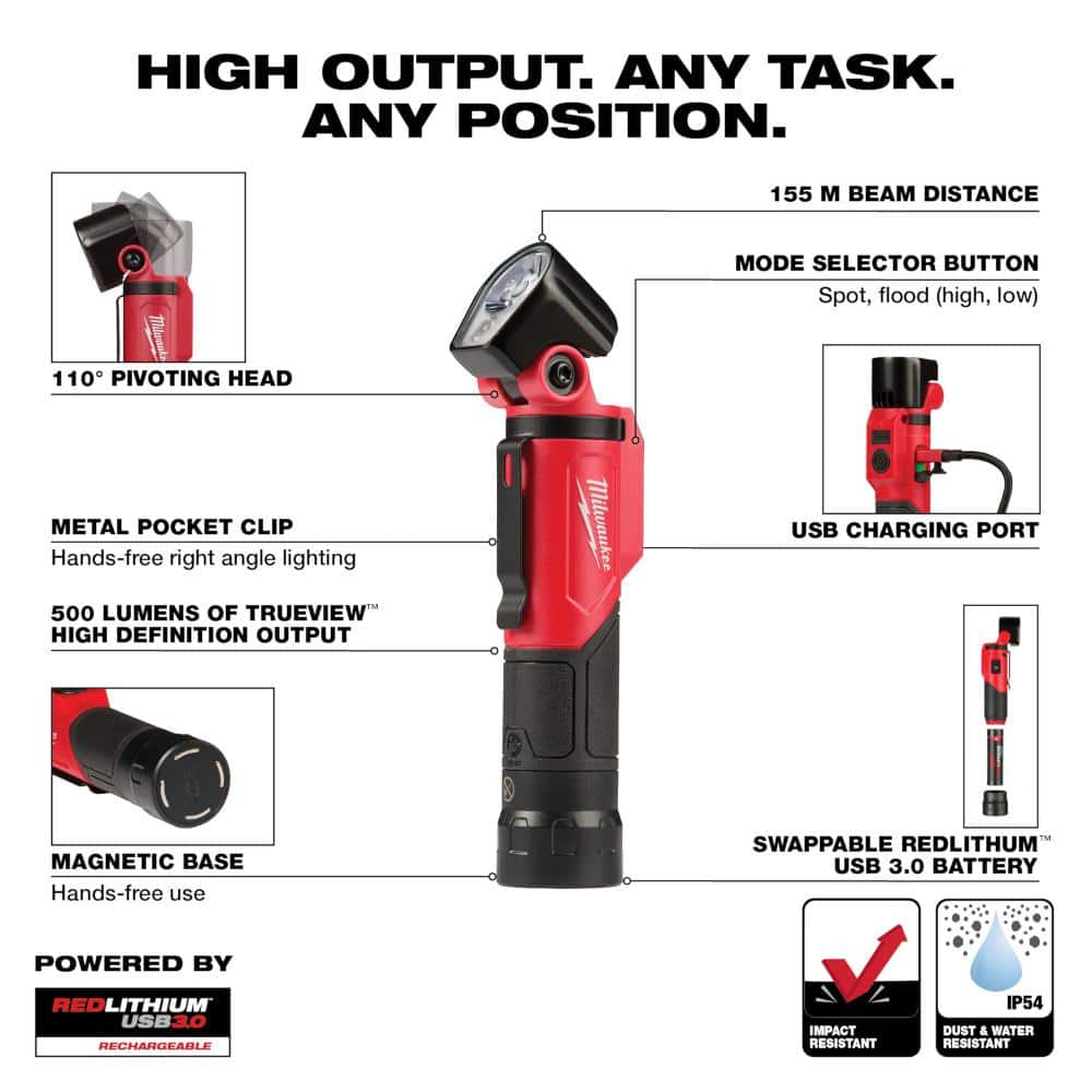 Milwaukee 500 Lumens LED Pivoting REDLITHIUM USB Flashlight (4)