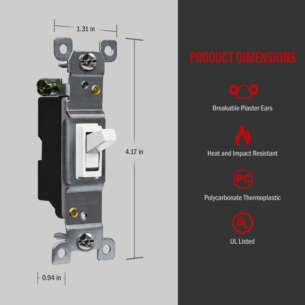 ENERLITES 15-Amp Toggle Light Switch with Screwless Wall Plate, White (10-Pack) (2)