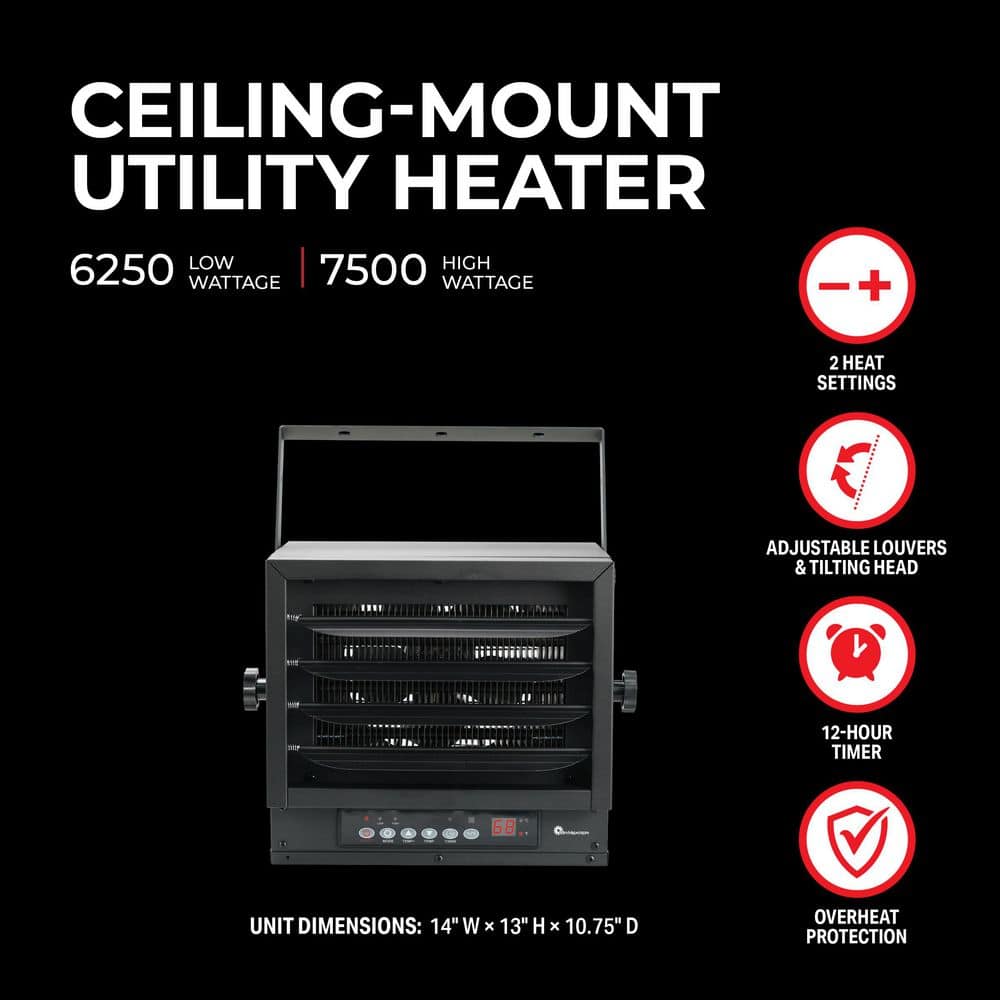 Mr. Heater 7,500/6,250W 240V Ceiling Mount Electric Garage Heater (3)
