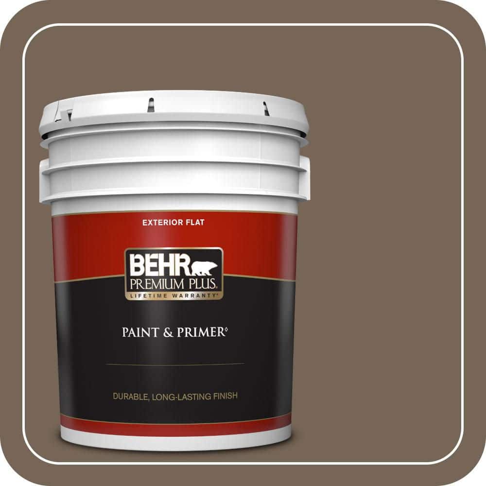 BEHR PREMIUM PLUS 5 gal. #N220-6 Landmark Brown Flat Exterior Paint & Primer