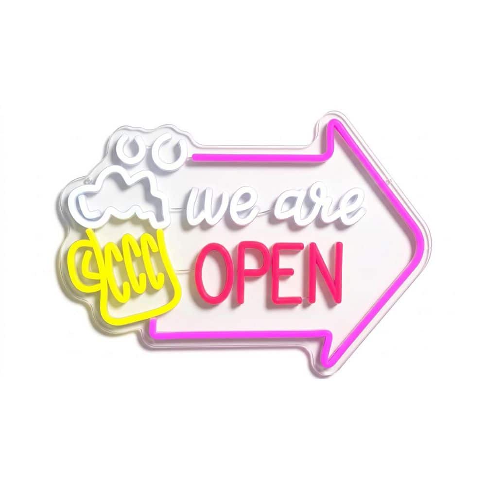 Afoxsos Open Arrow Series Acrylic Neon LED Wall Sign Dimmable Light up Bar Pub Restaurant Tavern Hotel Shop Decor