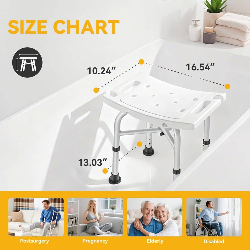 Wudkey Aluminum Height Adjustable Shower Chair, Quick Assembly Heavy Duty Shower Stool Bench for Adults Indoor Bathroom Use (2)