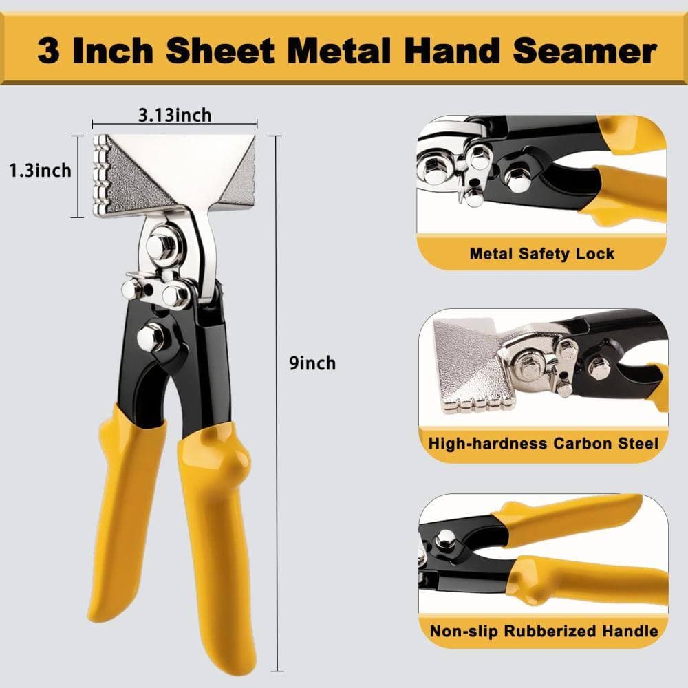 Unbranded 3 Inch Sheet Metal Hand Seamer TPR Handle Straight Jaw Bender for Bending Seaming Flattening Metal Work 2 Pack (3)