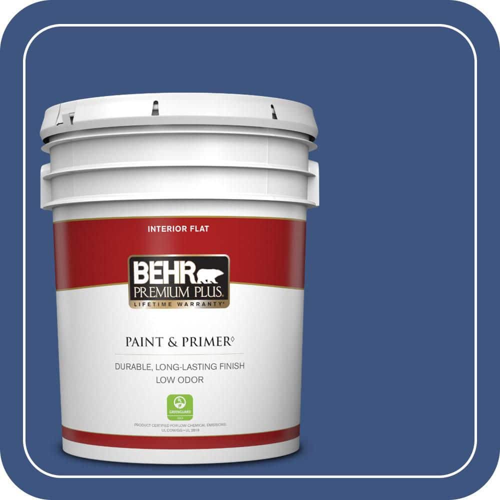 BEHR PREMIUM PLUS 5 gal. #S-G-600 Deep Azure Flat Low Odor Interior Paint & Primer