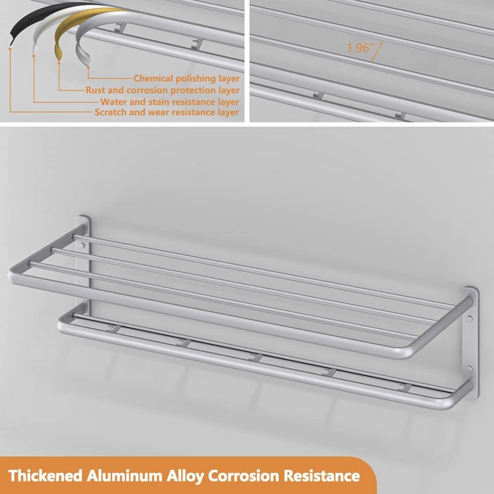 KULLAVIK Two-Piece Aluminum Alloy Rust-Proof 6-Bar Towel Rack Wall-Mounted Drill-Hole Installation 21.26 in. Silver (2)