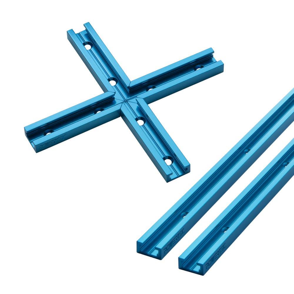 ‎POWERTEC 48 in. x 2 Double-Cut Profile Universal T Track and Intersection Kit with Predrilled Mounting Holes (1)