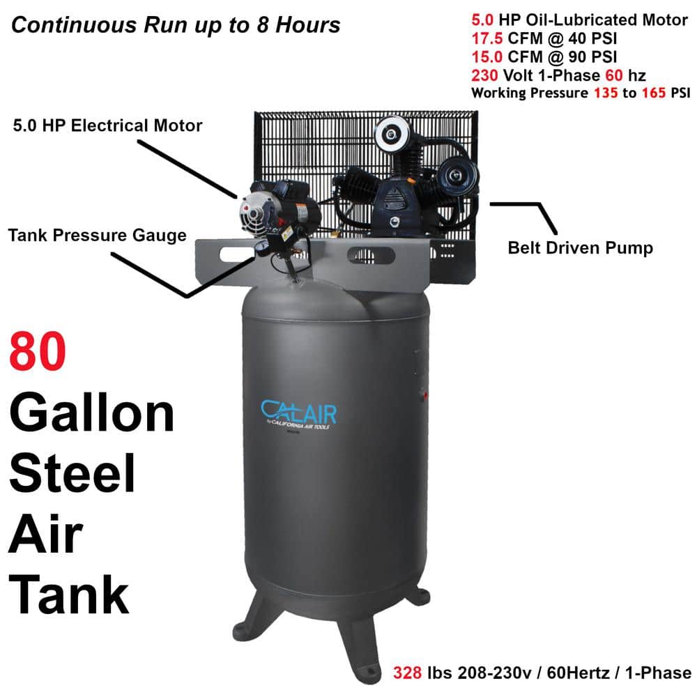 California Air Tools 80050BD 80 Gal 5.0 hp One-Stage Oil-Lubricated Belt Driven Air Compressor (2)