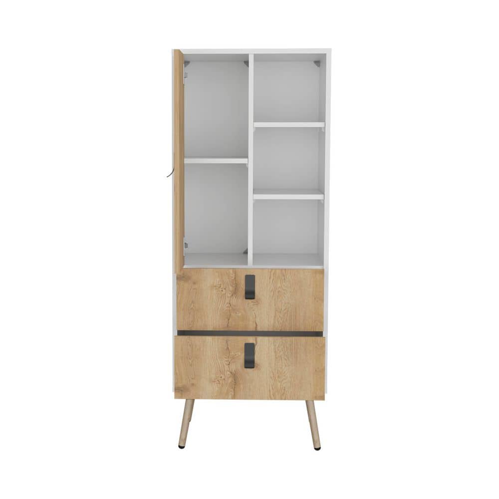 Tahanbath 20 in. W x 16.61 in. D x 51.97 in. H White Pine Freestanding Linen Cabinet with 3-Shelves and Drawers in White (1)