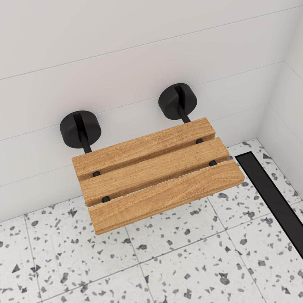 ALFI BRAND 15.75 in. W x 13.4 in. D Wall-Mounted Shower Seat with Black Matte Joints in Natural Wood (3)