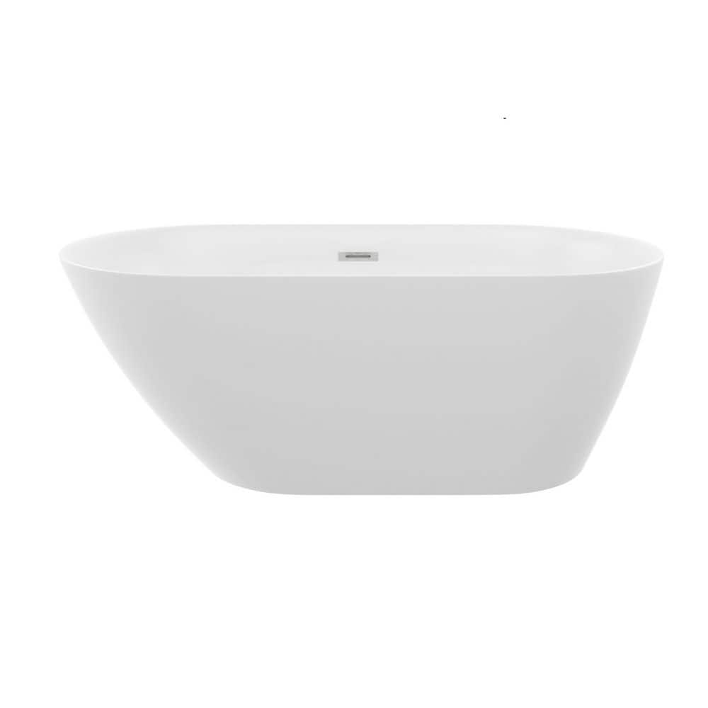 LIVACA 59 in. x 29.5 in. Soaking Freestanding Bathtub with Center Drain in Glossy White, Premium Acrylic for Heat Retention (1)