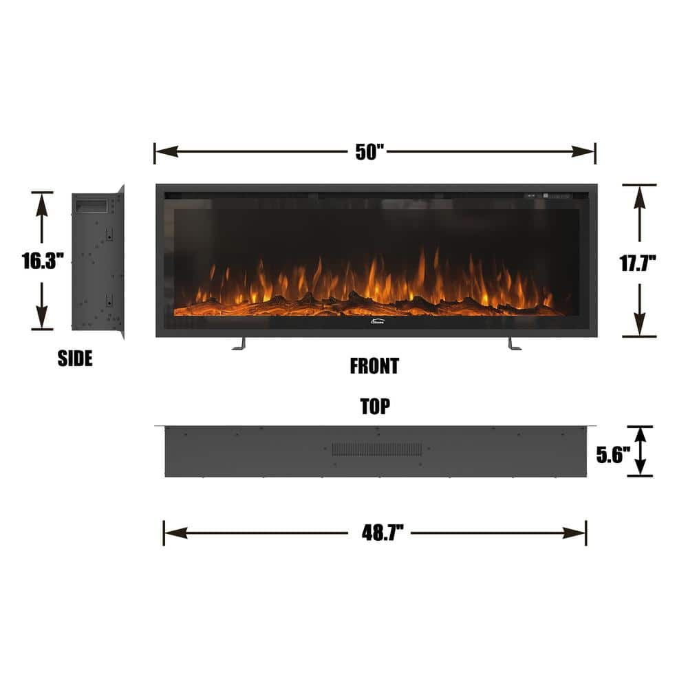 Clihome 50 in. Classic Built-in or Wall-Mounted Direct Vent Electric Fireplace Insert (2)