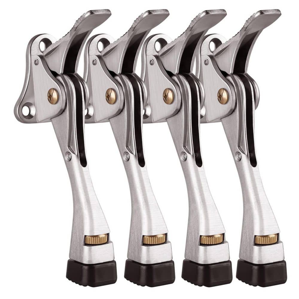 Wudkey 4-Pack Kickdown Door Stop with One Touch Adjustable Height and Rubber Tip, 4 in. Door Stopper, Satin Nickel (1)
