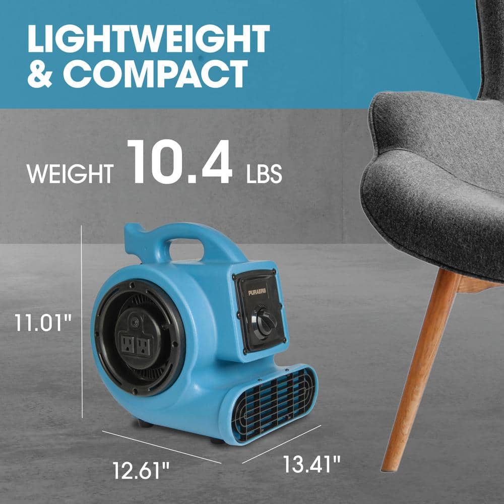 Ecor Pro 1/5 HP Air Mover Carpet Dryer Blower Floor Fan with 800 CFM, GFCI Daisy Chain, Blue (2)