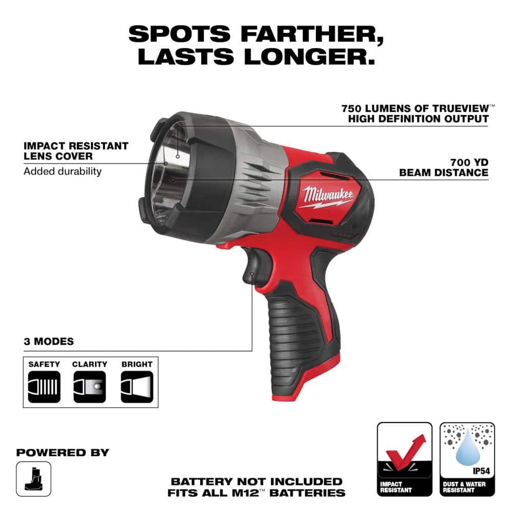 Milwaukee M12 12-Volt Lithium-Ion Cordless 750-Lumen TRUEVIEW LED Handheld Spotlight with M12 2.0Ah Battery (3)