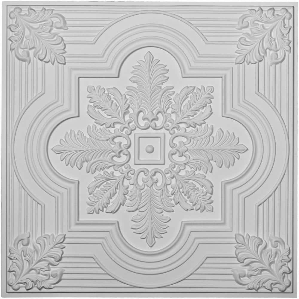 Ekena Millwork Adonis 2 ft. x 2 ft. Glue Up or Nail Up Polyurethane Ceiling Tile in White (1)
