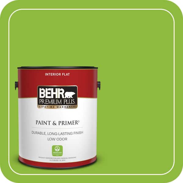 BEHR PREMIUM PLUS 1 gal. #S-G-420 Limeade Flat Low Odor Interior Paint & Primer (2)