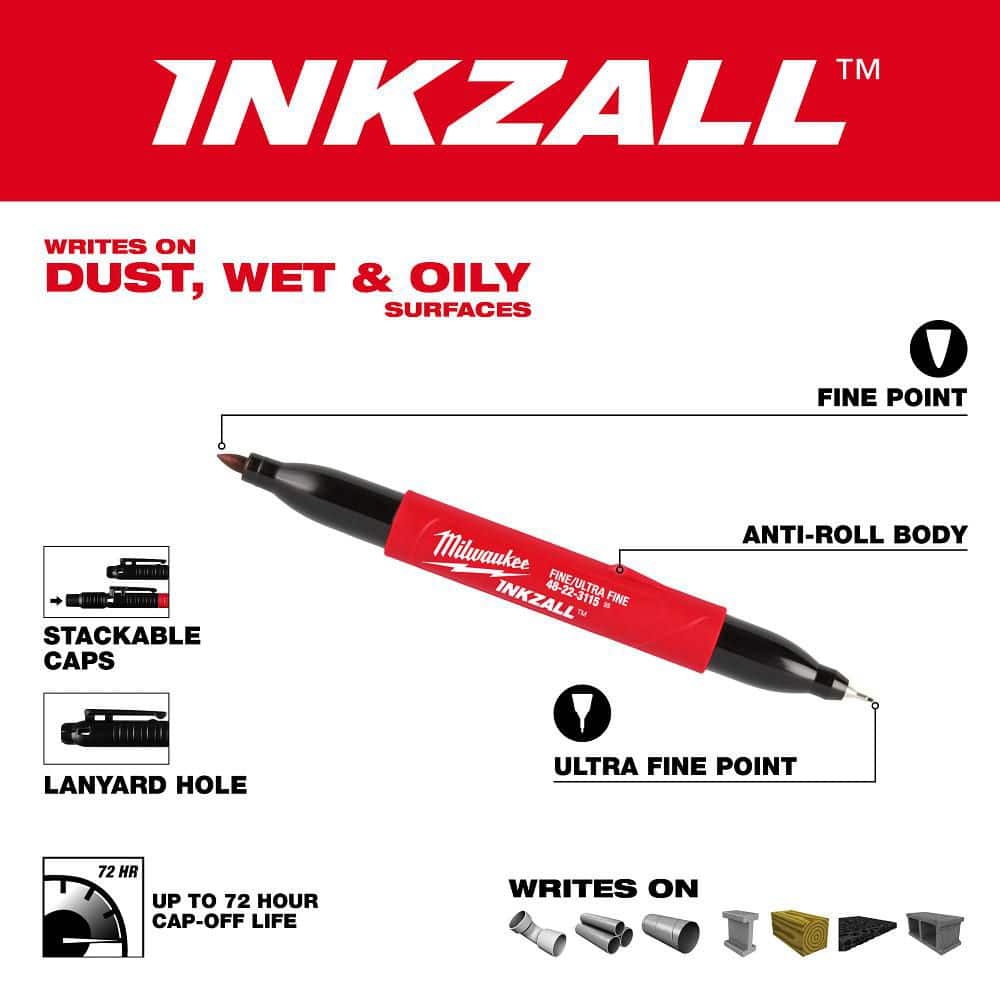Milwaukee INKZALL Black Ultra Fine and Fine Point Double Sided Jobsite Marker (2)