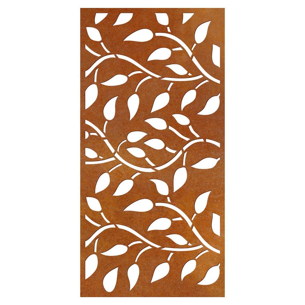 OUTDECO Leaf 3 ft. x 6 ft. Oxy-Shield Weathered Steel Decorative Screen Panel in Rust with 6-Screws (1)