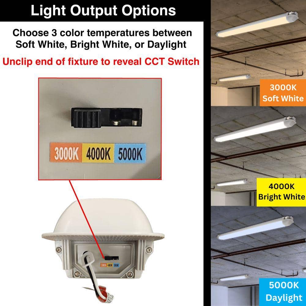 Commercial Electric 1-Pack 4 ft. Vapor Tight 4500 Lumens LED Wraparound Light Fixture 38W 120-277V Adjustable CCT Wet Rated Harsh Conditions (4)