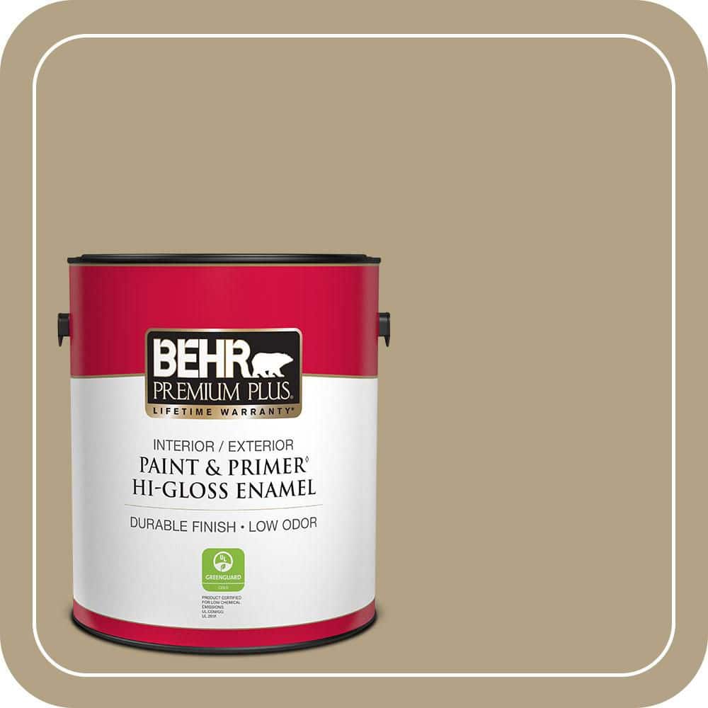 BEHR PREMIUM PLUS 1 gal. #PPU8-07 Chamois Tan Hi-Gloss Enamel Interior/Exterior Paint & Primer