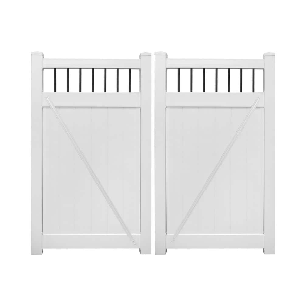 Weatherables Tuscany 10.8 ft. W x 6 ft. H White Vinyl Privacy Double Fence Gate Kit
