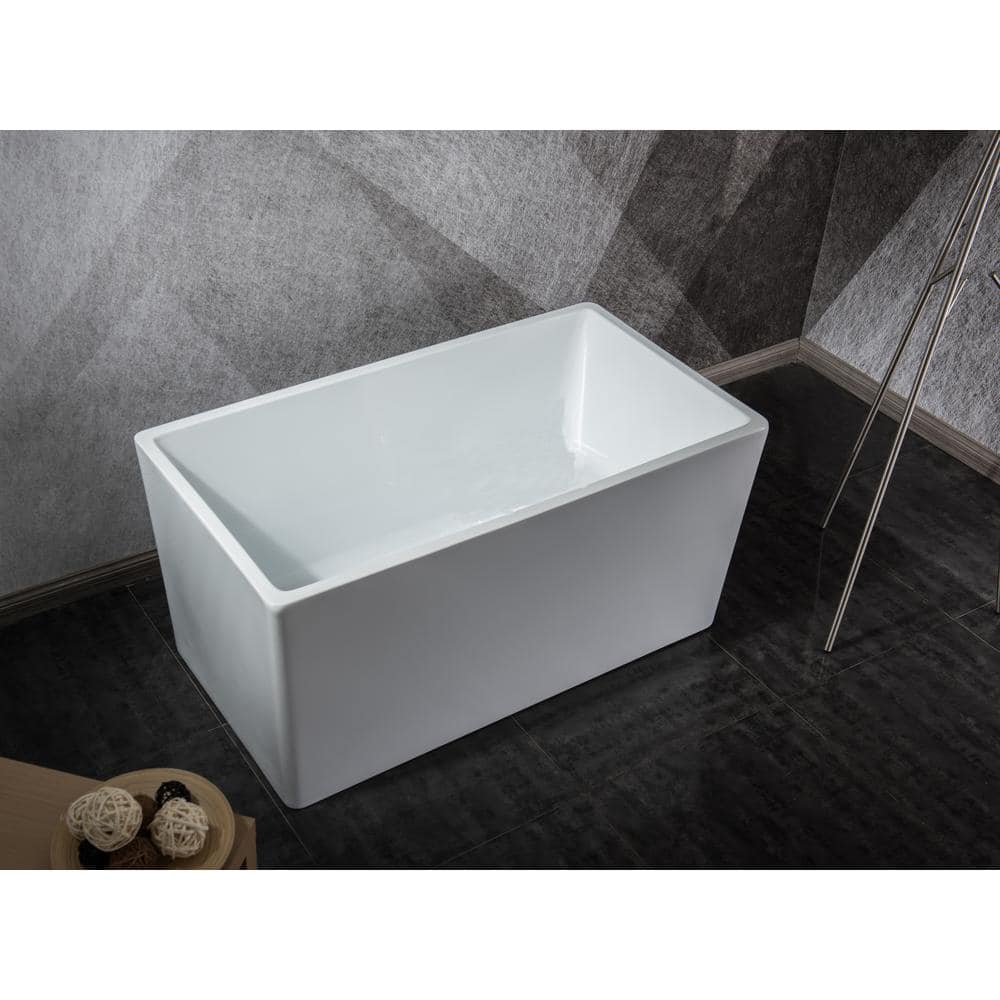 Maincraft Freestanding 43 in. H Contemporary Design Acrylic Flatbottom Soaking Tub Bathtub in White (3)