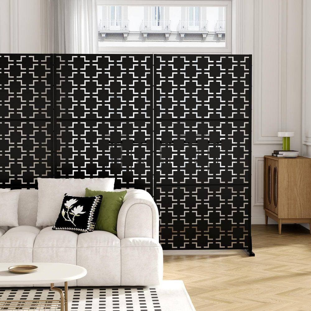 Lirago 72 in. x 35 in. Black Privacy Screen Galvanized Freestanding Panel (2)