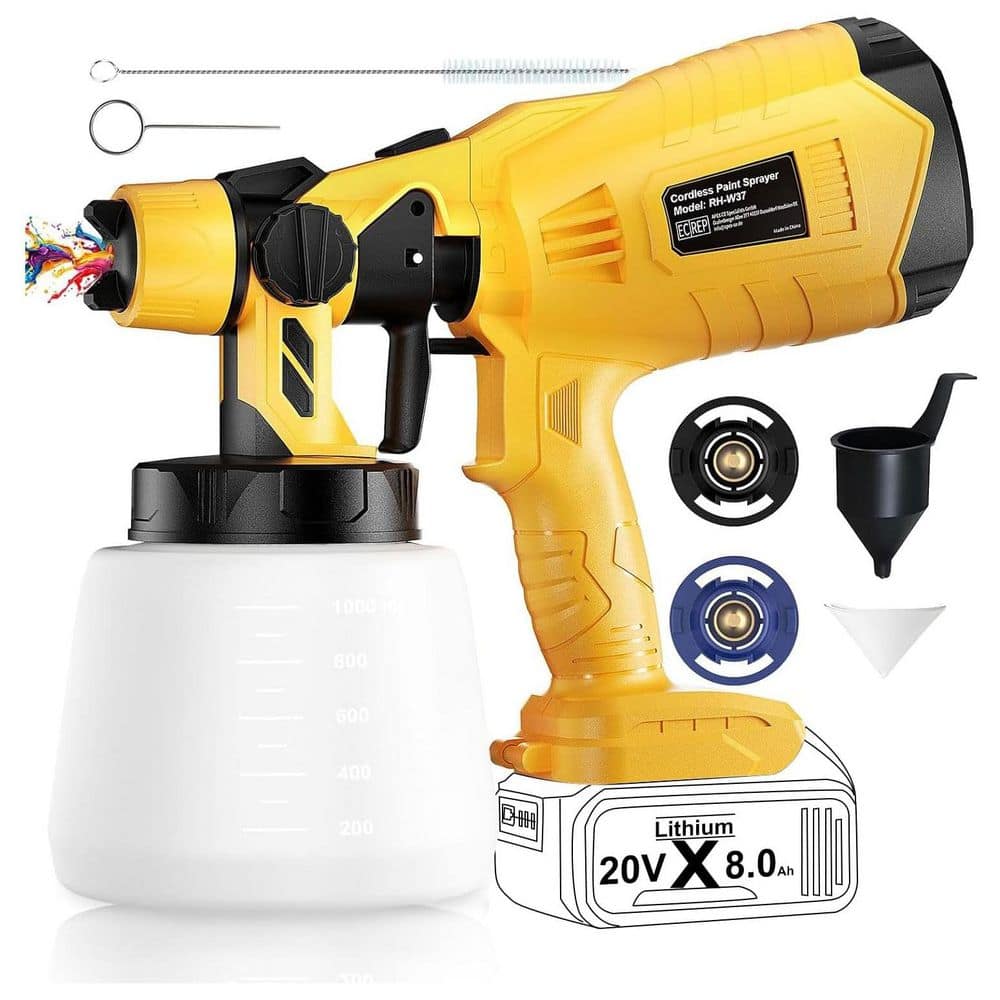 Unbranded 1000 ml. Paint Sprayer Cordless High Flow Electric HVLP Sprayer with 3 Spray Patterns 2 Copper Nozzles, Yellow