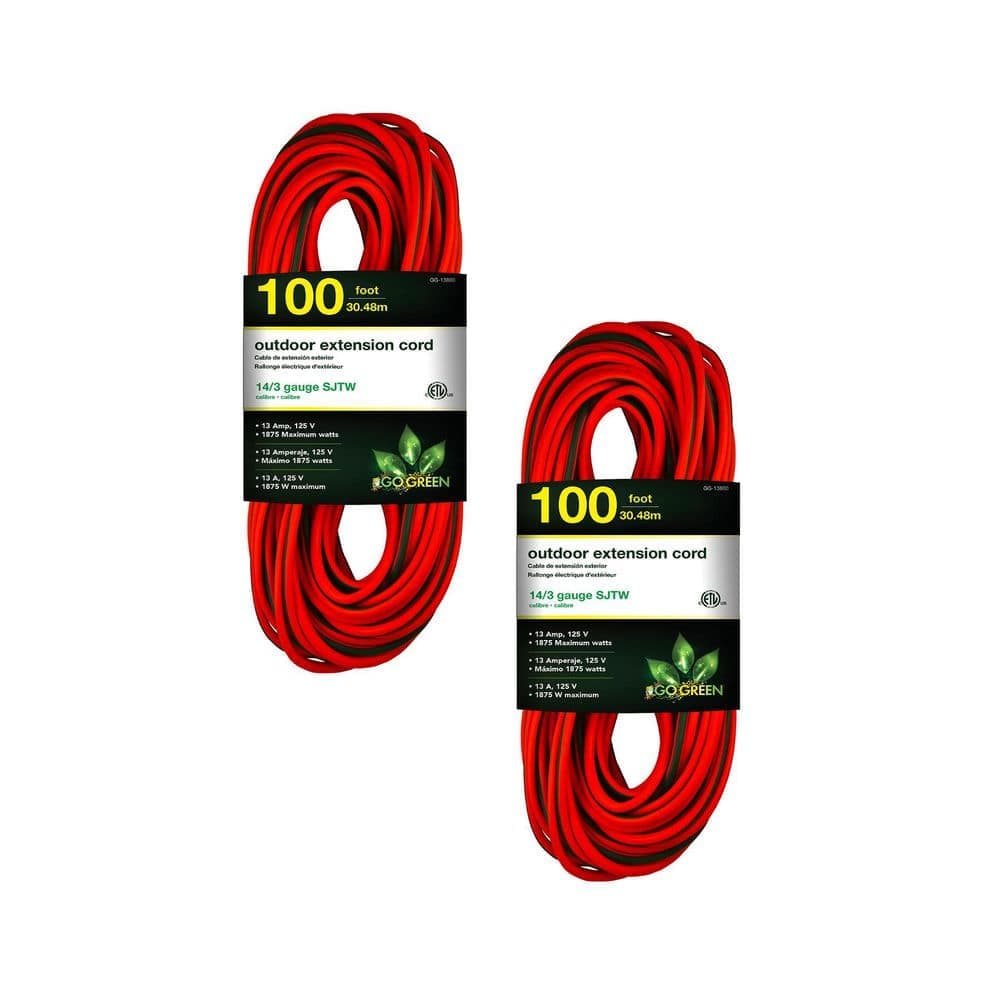 GoGreen Power 100 ft. 14/3 Indoor Heavy Duty Extension Cord Orange (2-Pack) (1)