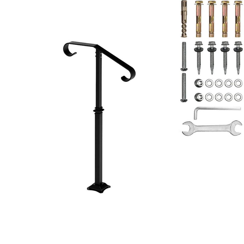 Afoxsos 40 Wrought Iron Handrail for Outdoor Steps Single Post with Black Powder Coating for 1-2 Steps Stairs (1)