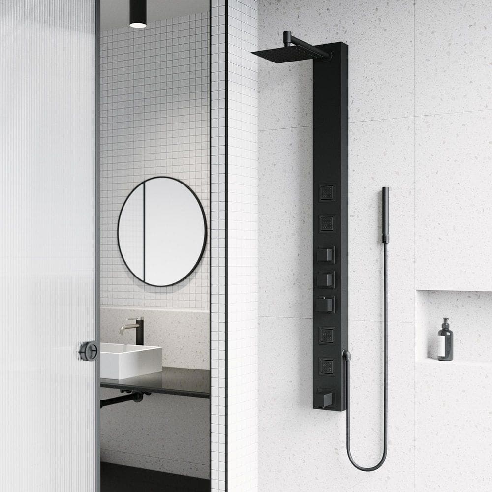 VIGO Bowery 58 in. H 5 in. W 4-Jet Shower Panel System with Square Rainhead, Tub Filler and Hand Shower Wand (2)