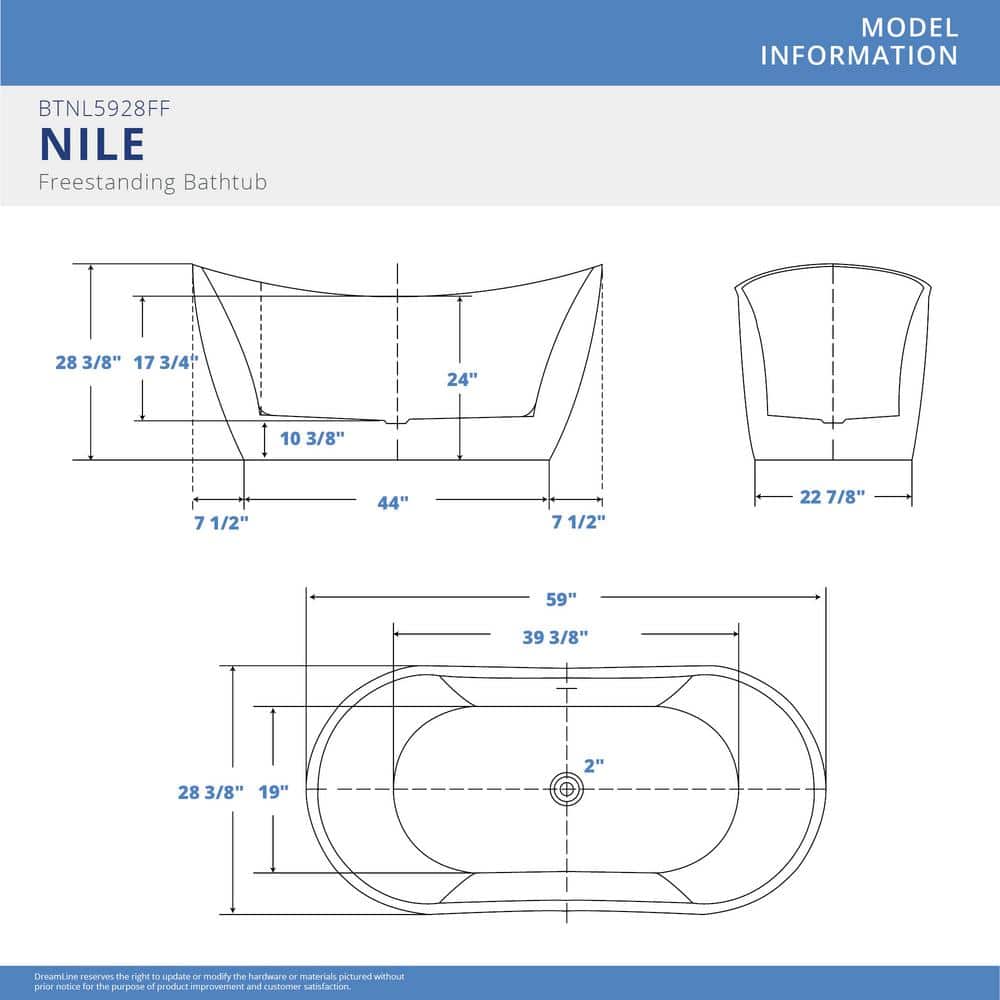 DreamLine Nile 59 in. L Acrylic Flatbottom Bathtub in White (2)