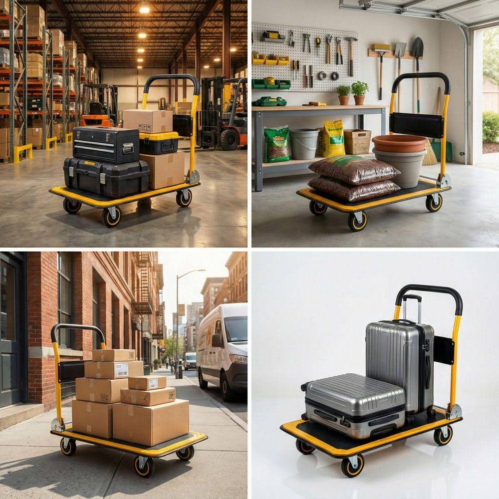 Miscool Anky 660 lbs. Capacity Platform Truck Hand Flatbed Cart Dolly Folding Moving Push Heavy-Duty Rolling Cantilever Cart (2)