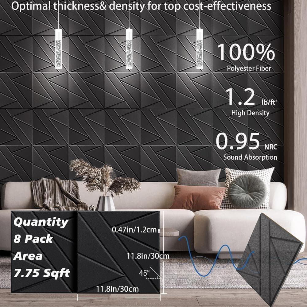 Angel Sar 12 in. x 12 in. x 0.47 in. Black Self-Adhesive Soundproof Wall Panels, Noise Dampening Panels for Wall Ceiling 8-Pack (3)