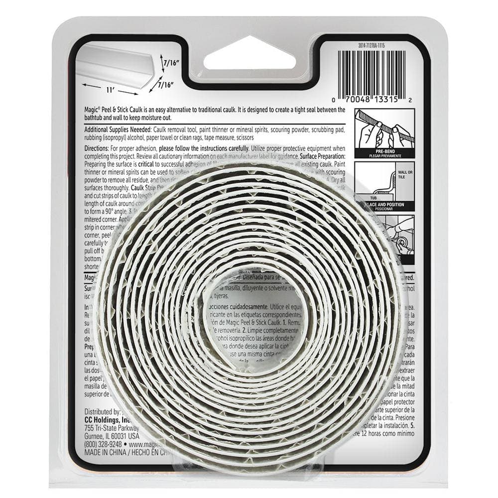 Magic 7/8 in. x 11 ft. Tub and Wall, Peel and Stick Caulk Strip in White (2)