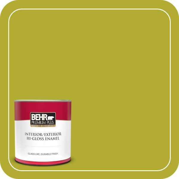 BEHR PREMIUM PLUS 1 qt. #P340-6 Green Neon Hi-Gloss Enamel Interior/Exterior Paint & Primer (2)