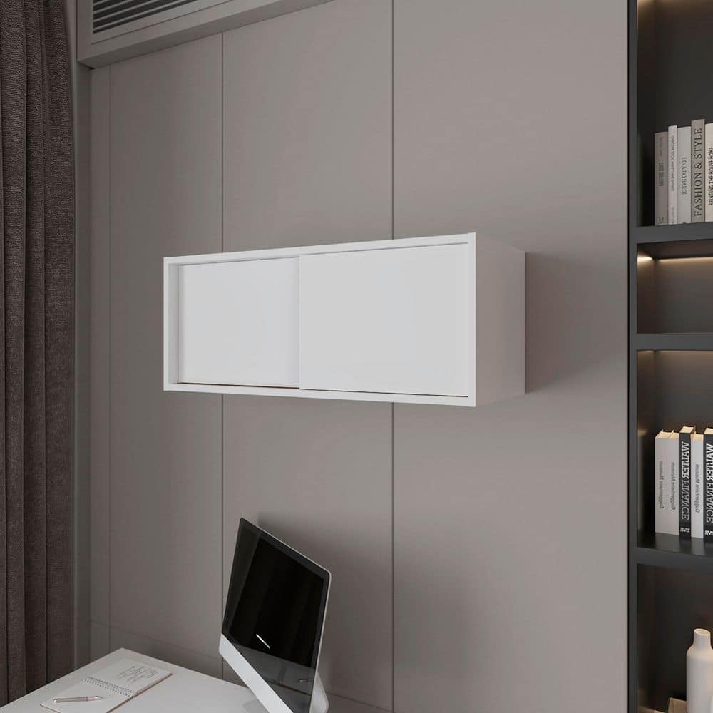 Tahanbath Classic 31.90 in. W x 13 in. D x 13 in. H Bathroom Storage Wall Cabinet in White with Sliding Door (2)