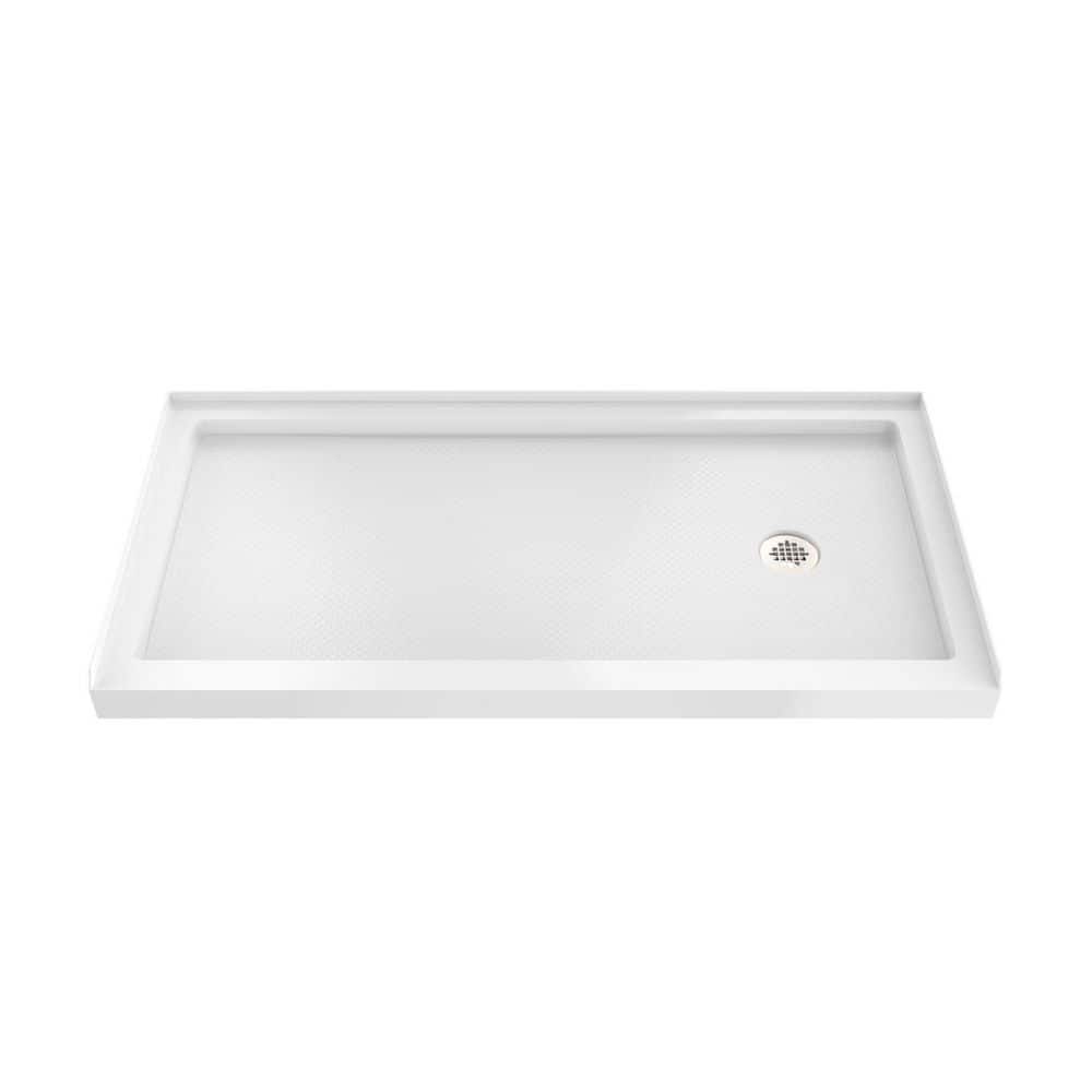 DreamLine SlimLine 60 in. L x 34 in. W Alcove Rectangular White Shower Pan Base with 2 in. Round Rigth Drain in Polished Nickel (1)