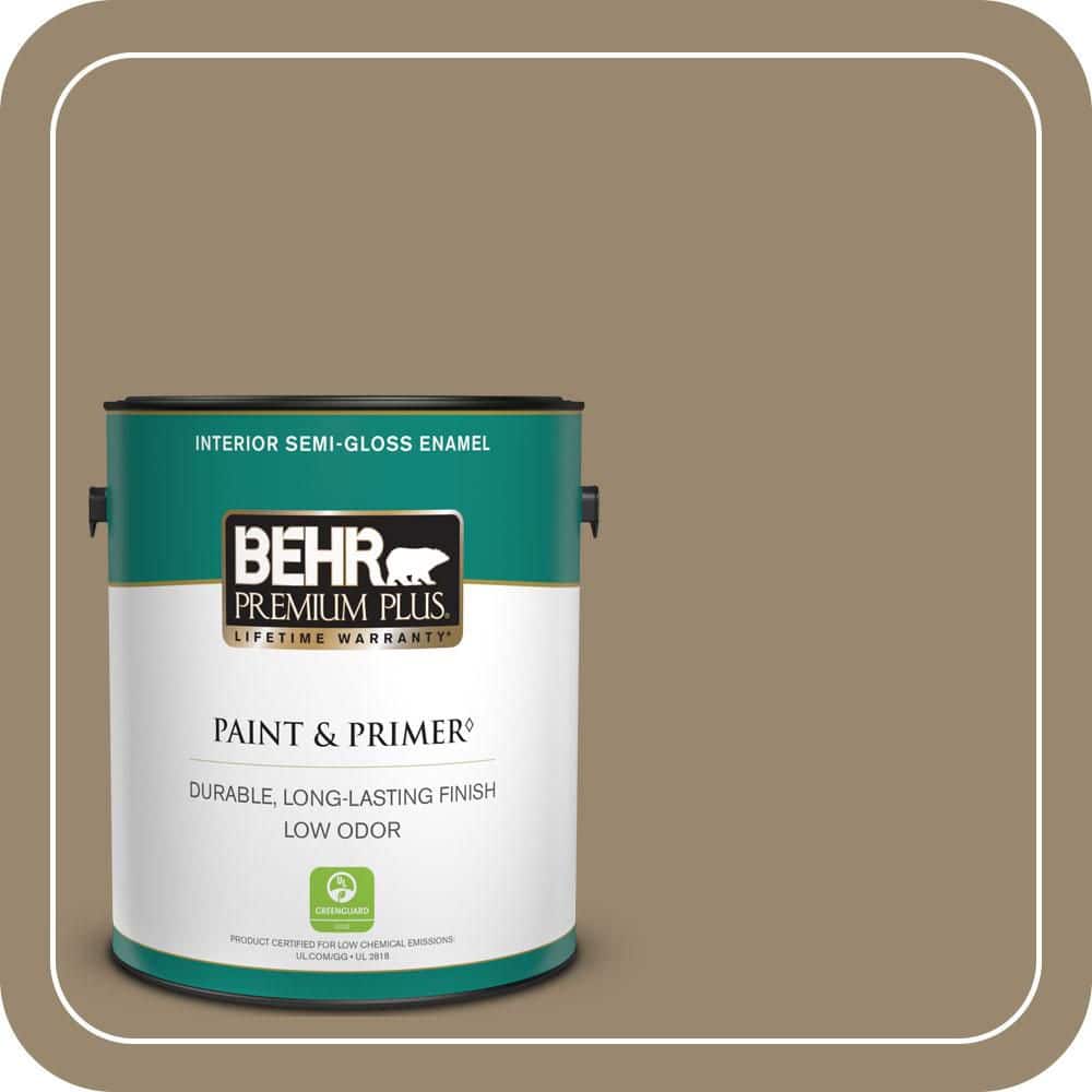 BEHR PREMIUM PLUS 1 gal. #710D-5 Mississippi Mud Semi-Gloss Enamel Low Odor Interior Paint & Primer