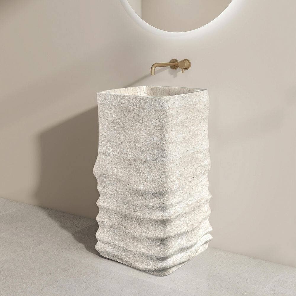 SJ STAR&JANE 16.5 in. Solid Surface Pedestal Bathroom Sink in Light Beige (2)